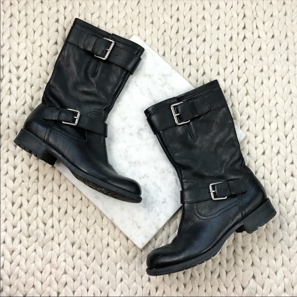 Franco Sarto Black Combat Moto Buckle Boots